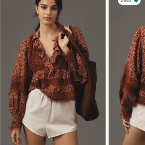 Anthropologie Brown Lace Blouse